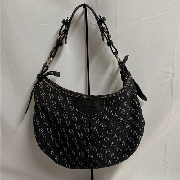 Dooney & Bourke Large Signature Canvas & Leather Hobo Bag Black/Gold - Picture 1 of 9
